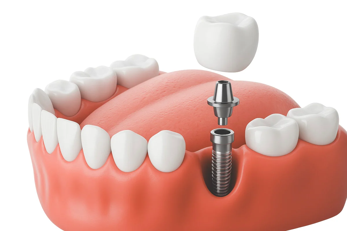 West Jordan Dentist showing implant, abutment, and crown model